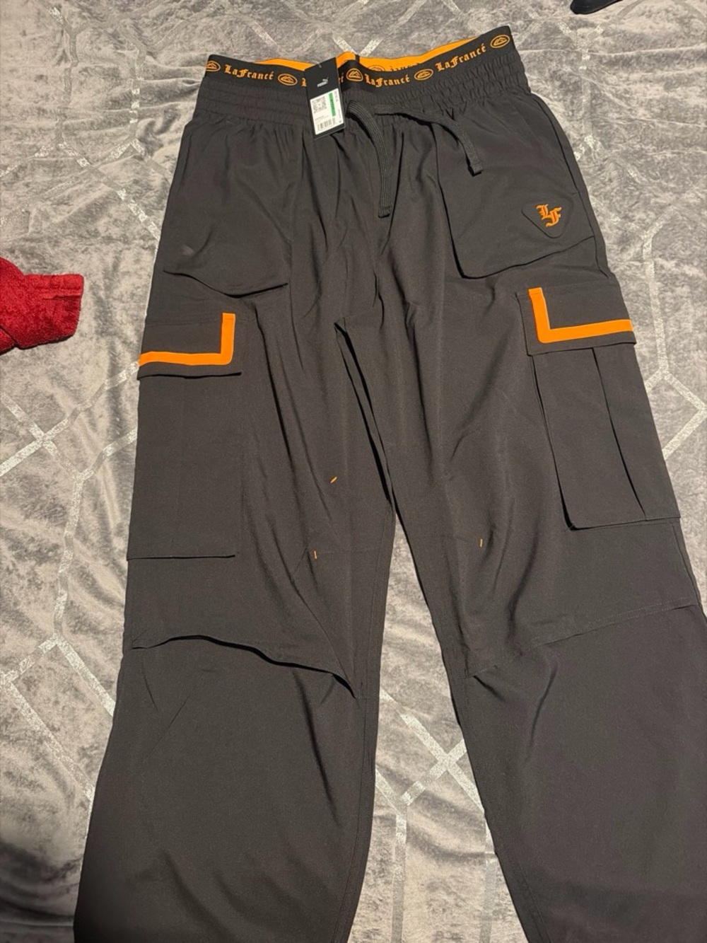 Puma Black Cargo Pants with Orange Accents